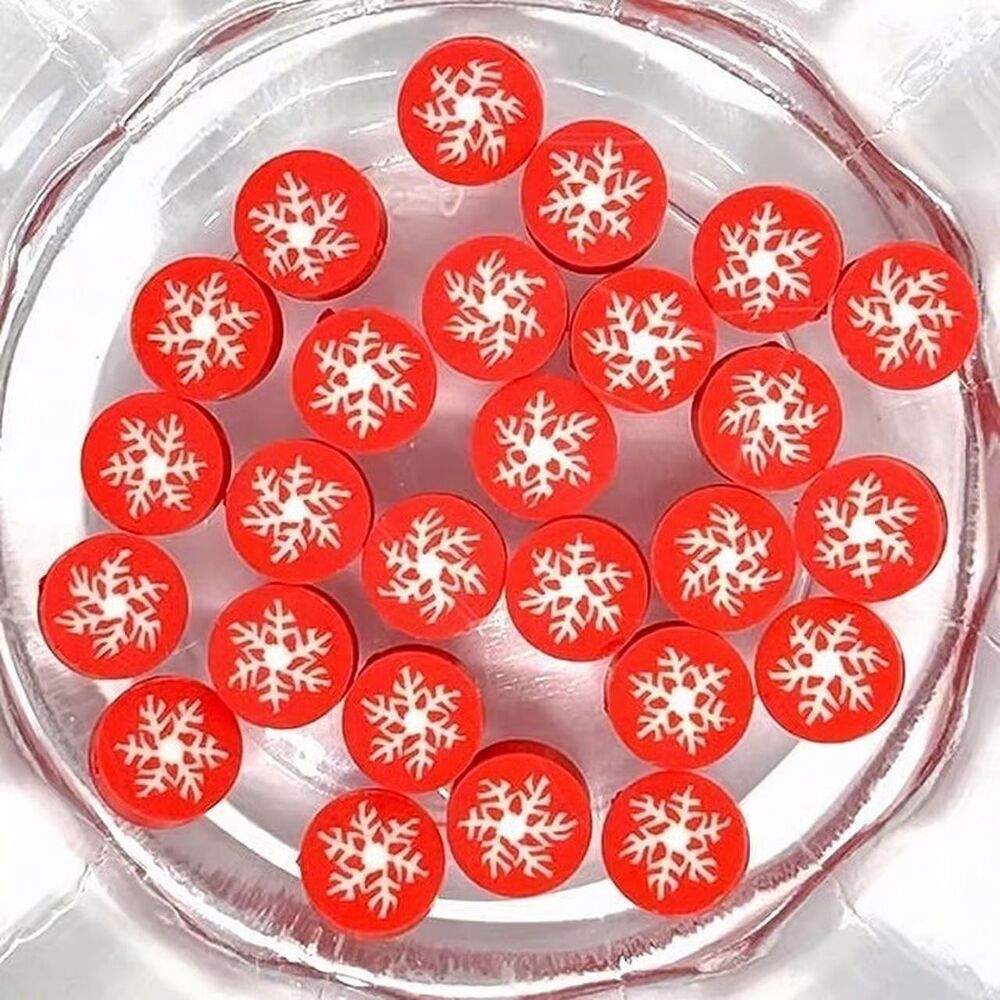 25pcs Beads for Jewelry #17831 Christmas Snowflake Clay Bead